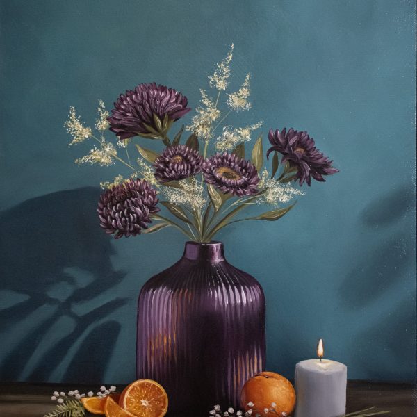 Burgundy Vase with Oranges